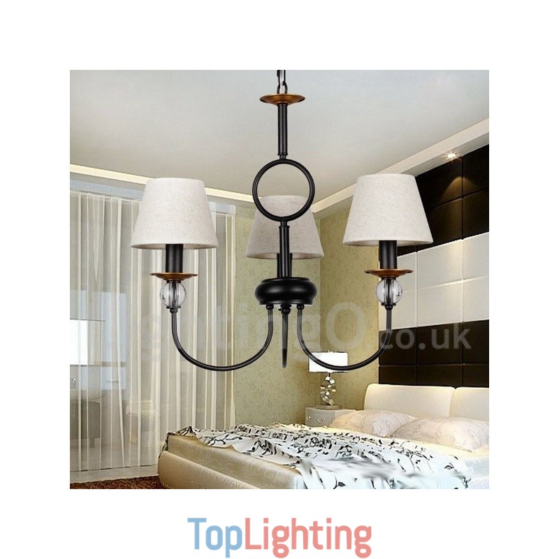 3 Light Rustic Retro Black Mediterranean Style Contemporary Candle Style Chandelier