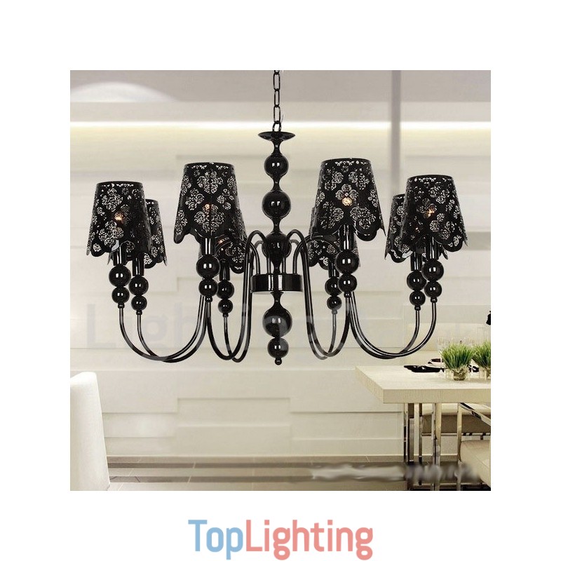 8 Light Modern Contemporary Hollow Black Candle Style Chandelier