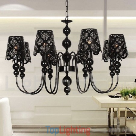 8 Light Modern Contemporary Hollow Black Candle Style Chandelier