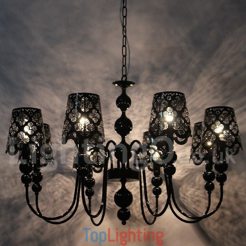 8 Light Modern Contemporary Hollow Black Candle Style Chandelier