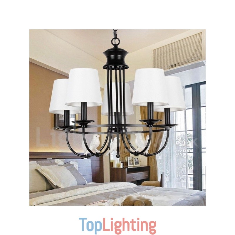 5 Light Retro Black Mediterranean Style Rustic Contemporary Candle Style Chandelier