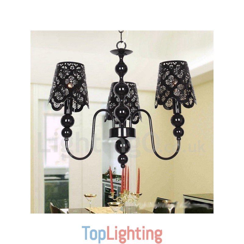 3 Light Modern Contemporary Hollow Black Candle Style Chandelier