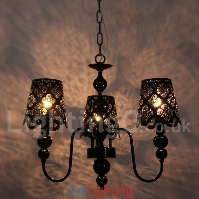 3 Light Modern Contemporary Hollow Black Candle Style Chandelier