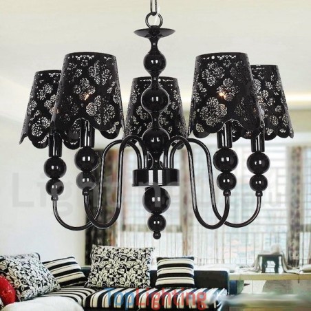 5 Light Modern Contemporary Hollow Black Candle Style Chandelier 5 Light Modern Contemporary Hollow Black Candle Style Chandelier