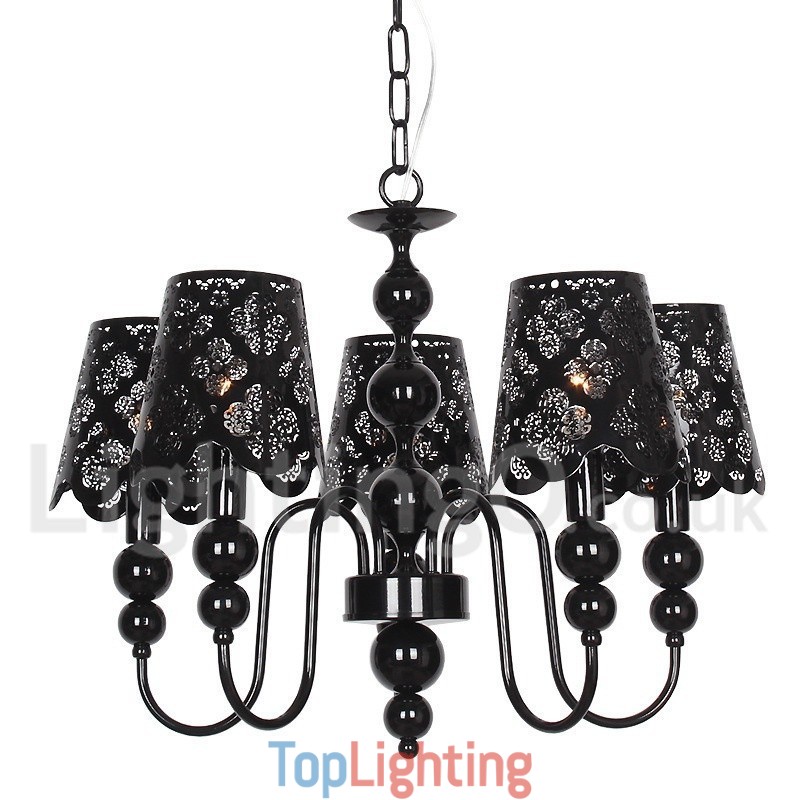 5 Light Modern Contemporary Hollow Black Candle Style Chandelier