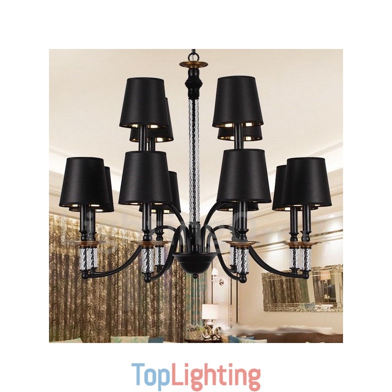 12 Light Black Retro Candle Style Chandelier