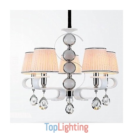 Fabric Chandelier 5 Light High Grade Lamp White Jade Silver Ring Fabric Chandelier 5 Light High Grade Lamp White Jade Silver Ring