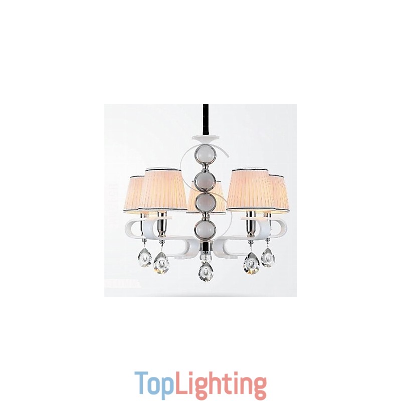 Fabric Chandelier 5 Light High Grade Lamp White Jade Silver Ring