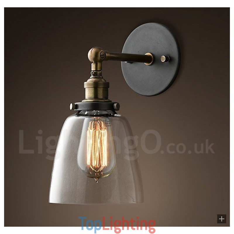 1 Light Rustic Lodge Bedroom Wall Light with Glass Shade