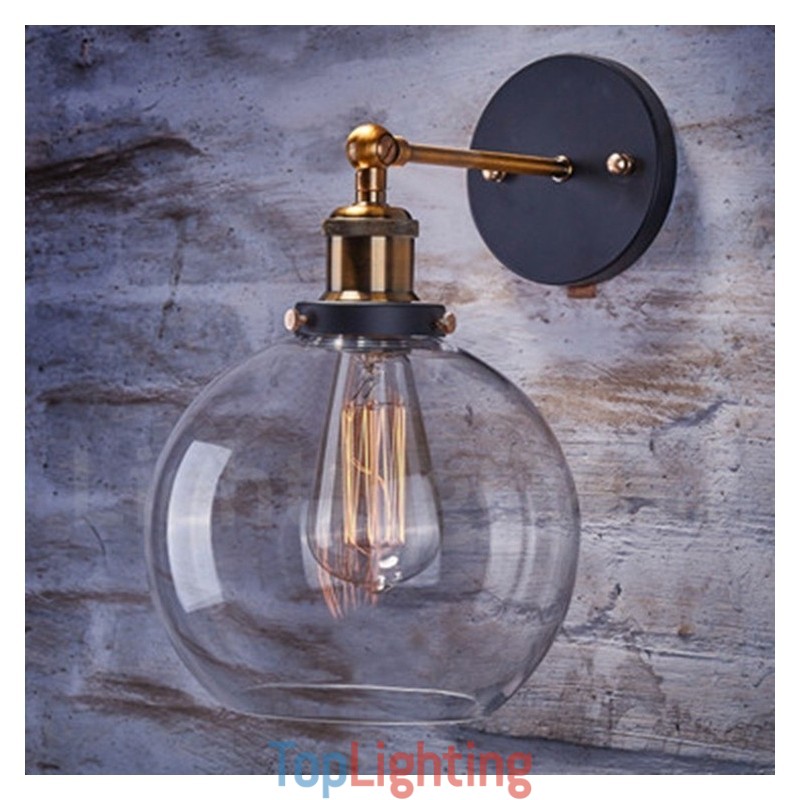 1 Light Rustic Lodge Bedroom Wall Light with Glass Shade