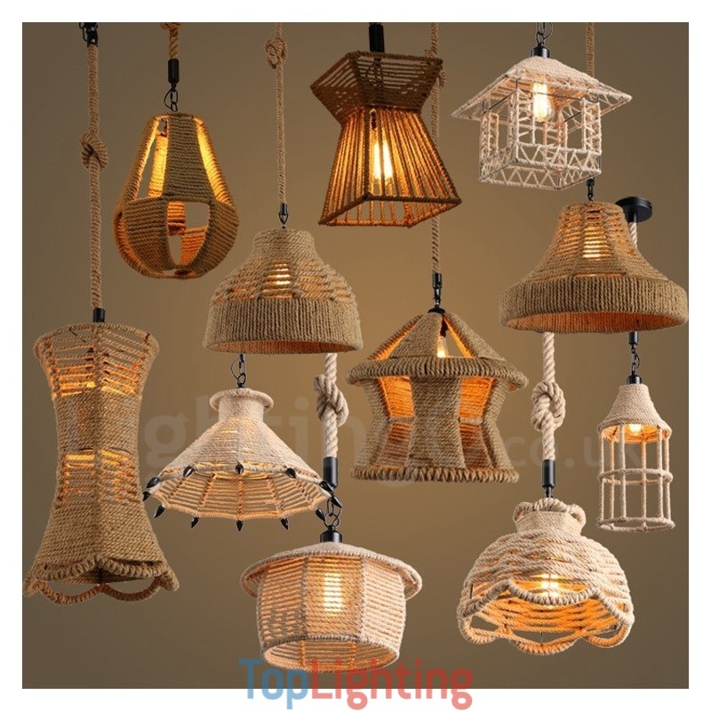 1 Light Rustic Lodge Pendant Light Cafe Hemp Rope Pendant Lamp