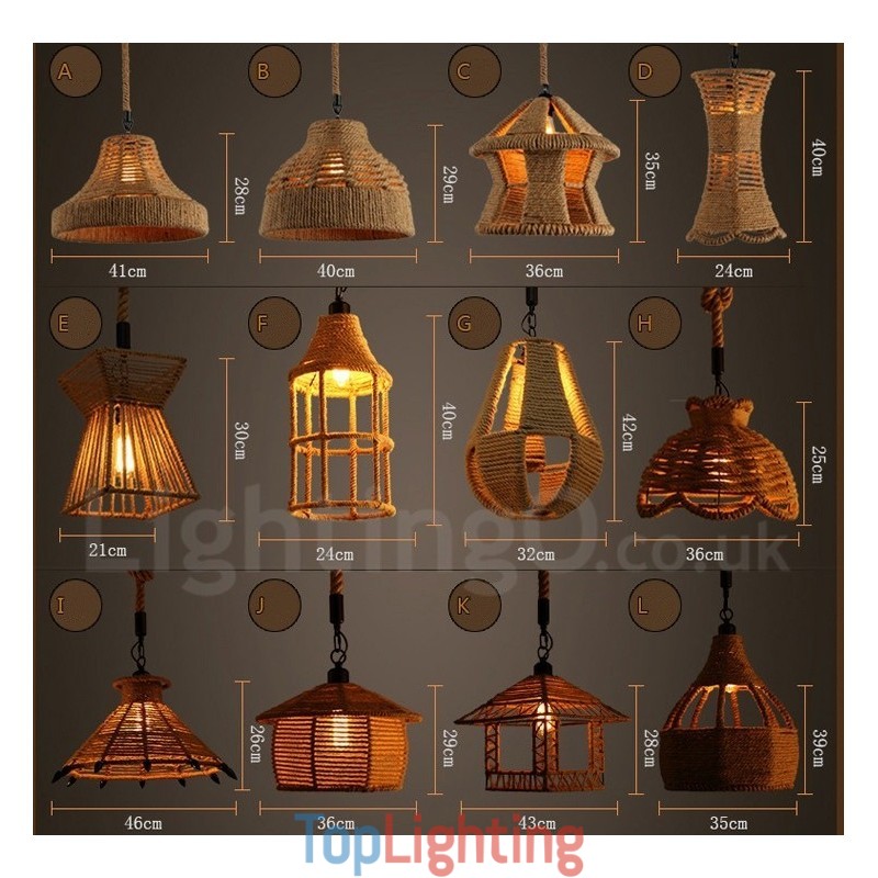1 Light Rustic Lodge Pendant Light Cafe Hemp Rope Pendant Lamp
