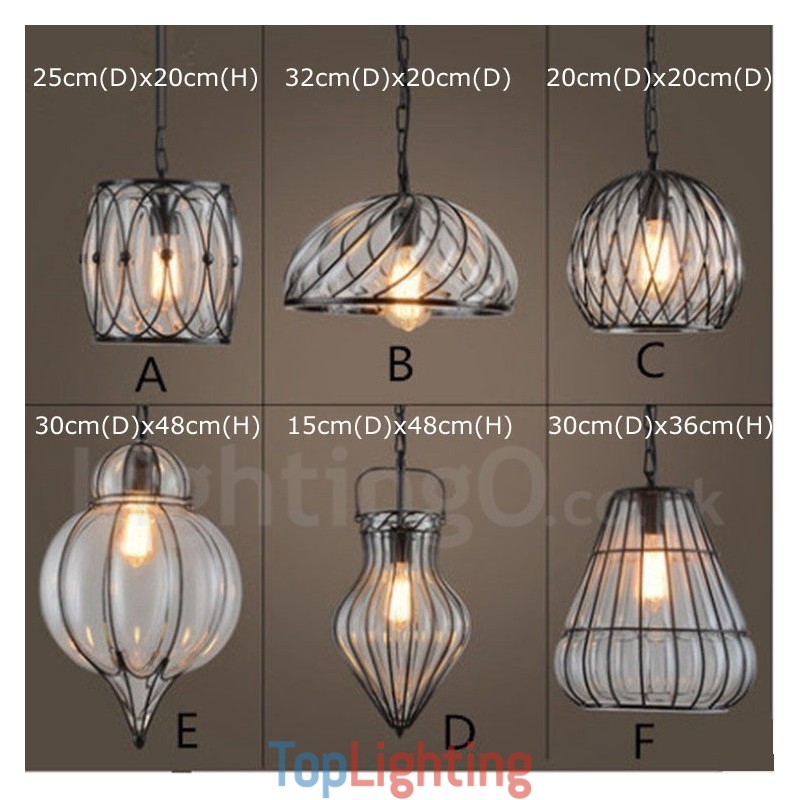 1 Light Vintage Cafe Glass Pendant Light Loft Pendant Lamp