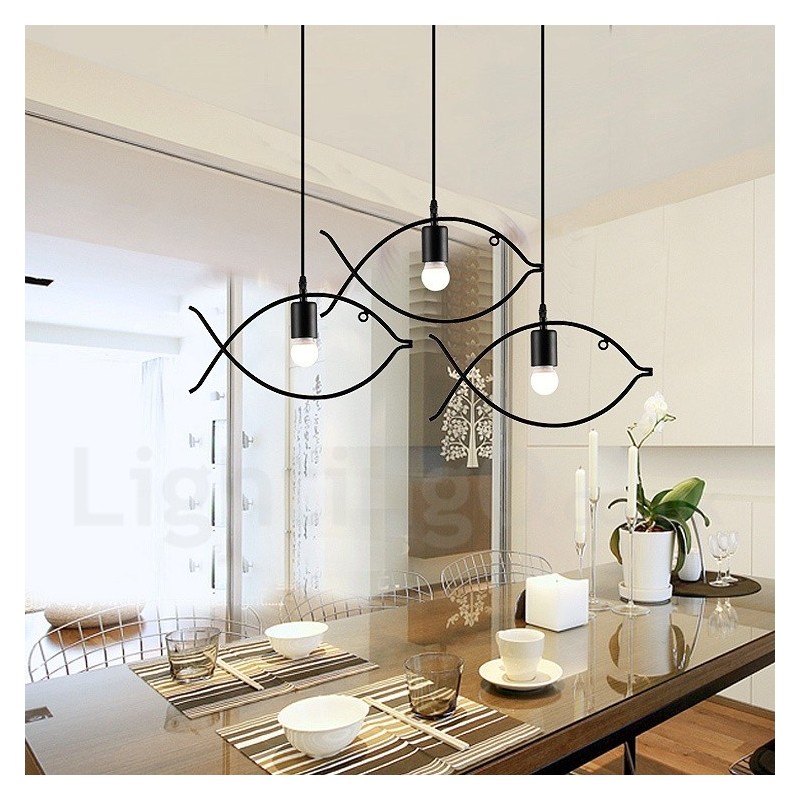 1 Light Rustic Lodge Retro Fish Pendant Light with Steel Shade