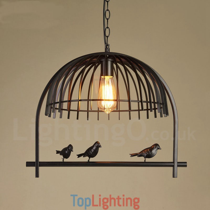 1 Light Rustic Lodge Retro Birdcage Pendant Light with Steel Shade