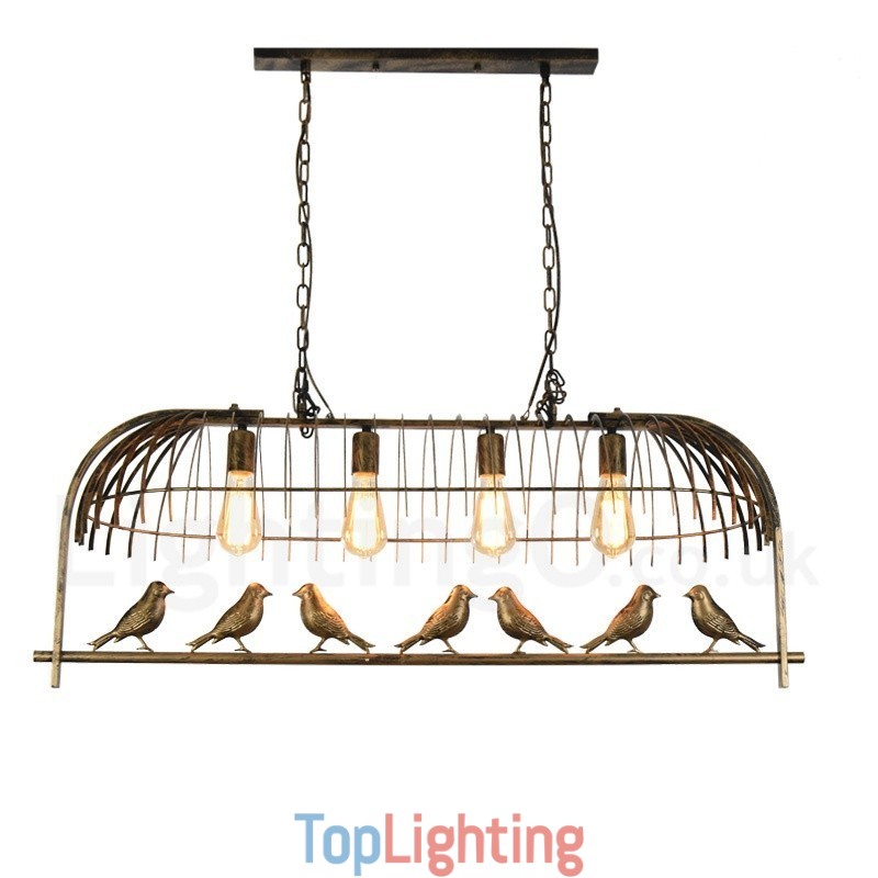 4 Light Rustic Lodge Retro Birdcage Pendant Light with Steel Shade