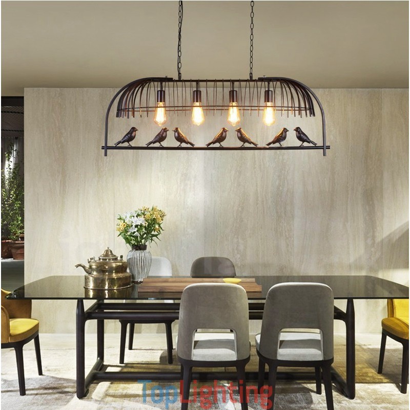 4 Light Rustic Lodge Retro Birdcage Pendant Light with Steel Shade