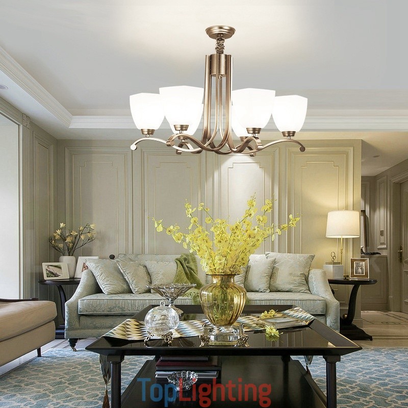 6 Light Modern Contemporary Chandelier with Glass Shade