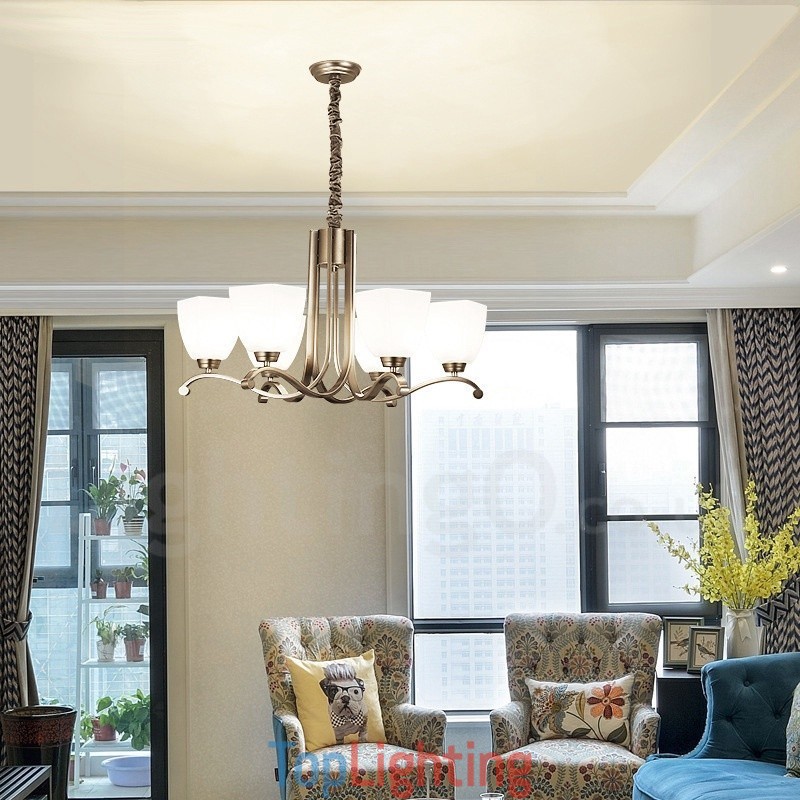 6 Light Modern Contemporary Chandelier with Glass Shade