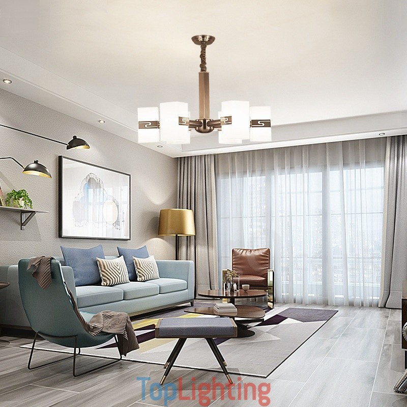 6 Light Modern Contemporary Chandelier with Glass Shade