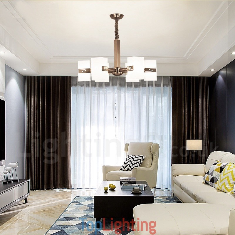 6 Light Modern Contemporary Chandelier with Glass Shade