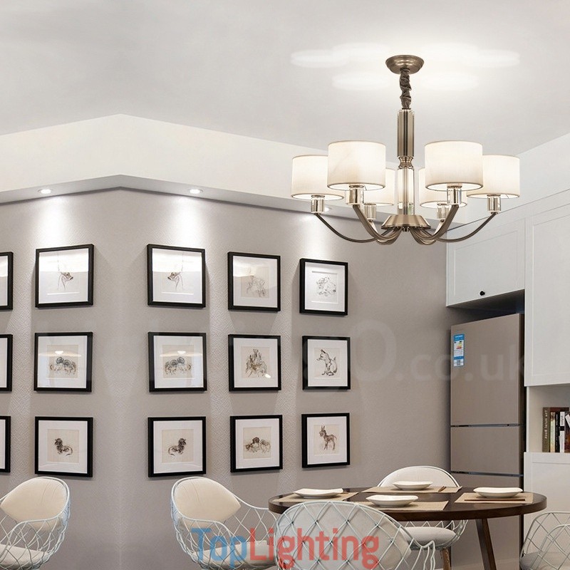 6 Light Modern Contemporary Crystal Chandelier with Fabric Shade