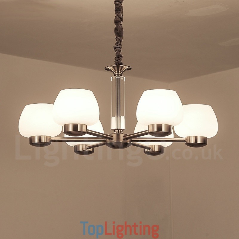 6 Light Modern Contemporary Chandelier with Glass Shade