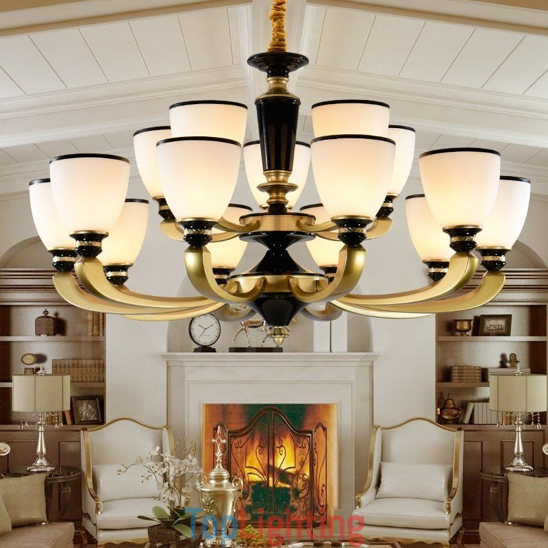 15 Light Retro Traditional Zinc alloy Retro Chandelier with Glass Shade