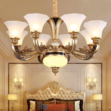 8 Light Retro Traditional Luxury Lobby Chandelier with Glass Shade 8 Light Retro Traditional Luxury Lobby Chandelier with Glass Shade