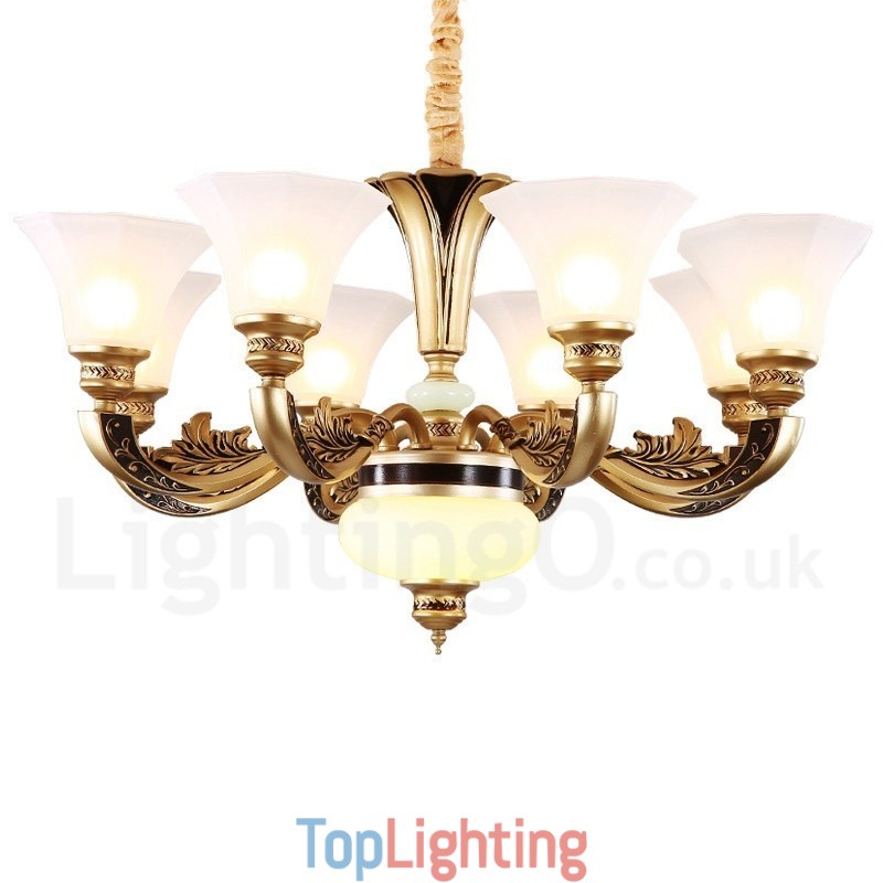 8 Light Retro Traditional Luxury Lobby Chandelier with Glass Shade