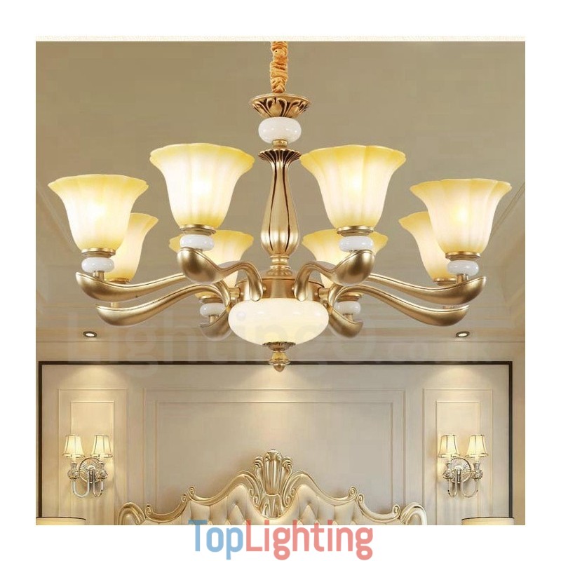 8 Light Retro Traditional Luxury Zinc alloy Chandelier with Glass Shade