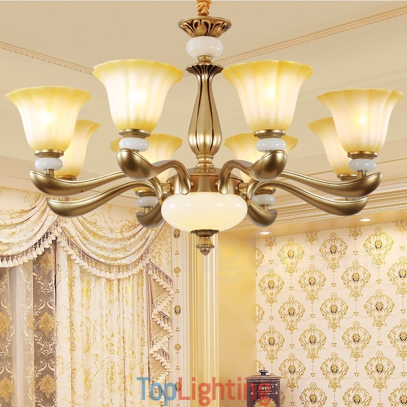 8 Light Retro Traditional Luxury Zinc alloy Chandelier with Glass Shade