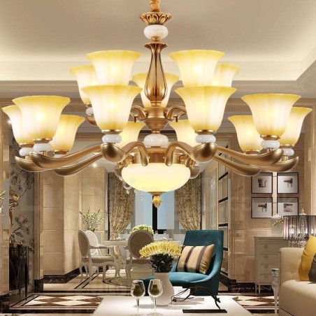 15 Light Retro Traditional Luxury Zinc alloy Chandelier with Glass Shade 15 Light Retro Traditional Luxury Zinc alloy Chandelier with Glass Shade