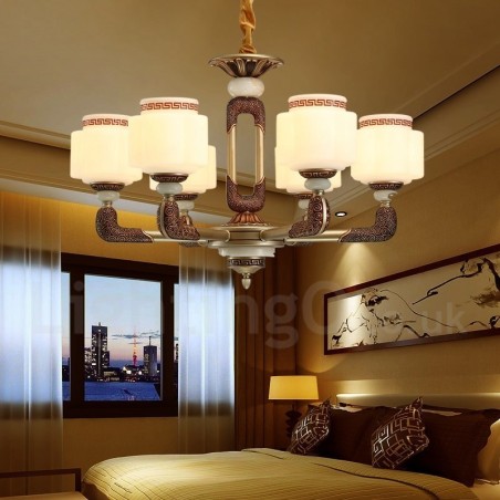 6 Light Retro Traditional Zinc alloy Luxury Lobby Chandelier with Glass Shade 6 Light Retro Traditional Zinc alloy Luxury Lobby Chandelier with Glass Shade