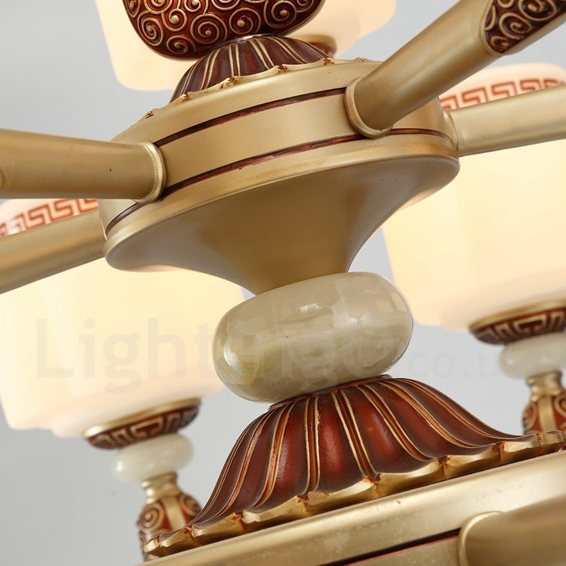 6 Light Retro Traditional Zinc alloy Luxury Lobby Chandelier with Glass Shade
