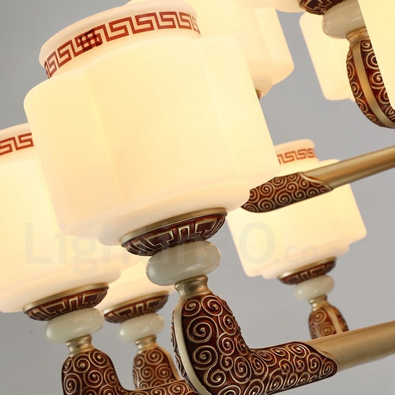 6 Light Retro Traditional Zinc alloy Luxury Lobby Chandelier with Glass Shade