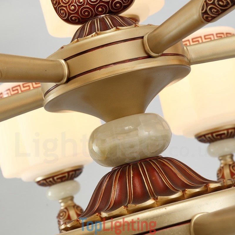 8 Light Retro Traditional Zinc alloy Luxury Lobby Chandelier with Glass Shade