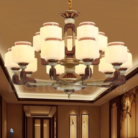 15 Light Retro Traditional Zinc alloy Luxury Lobby Chandelier with Glass Shade 15 Light Retro Traditional Zinc alloy Luxury Lobby Chandelier with Glass Shade