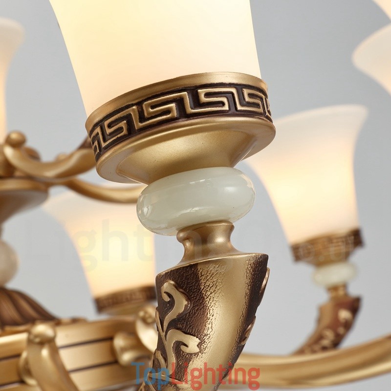 6 Light Retro Traditional Zinc alloy Luxury Lobby Chandelier with Glass Shade