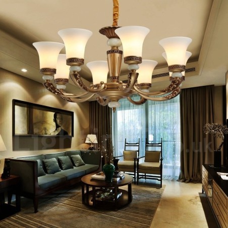 8 Light Retro Traditional Zinc alloy Luxury Lobby Chandelier with Glass Shade 8 Light Retro Traditional Zinc alloy Luxury Lobby Chandelier with Glass Shade