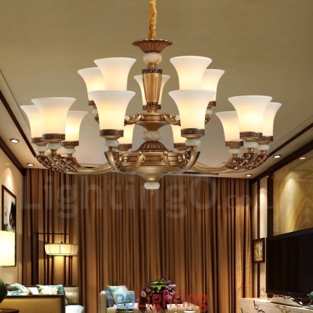 15 Light Retro Traditional Zinc alloy Luxury Lobby Chandelier with Glass Shade 15 Light Retro Traditional Zinc alloy Luxury Lobby Chandelier with Glass Shade