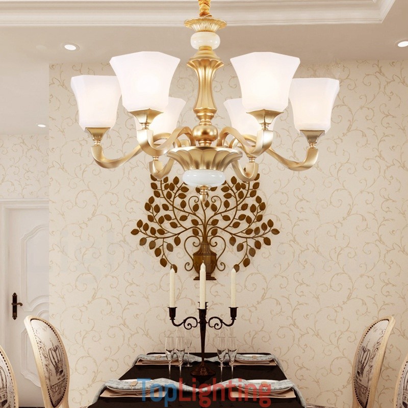 6 Light Retro Traditional Rustic Chandelier with Glass Shade