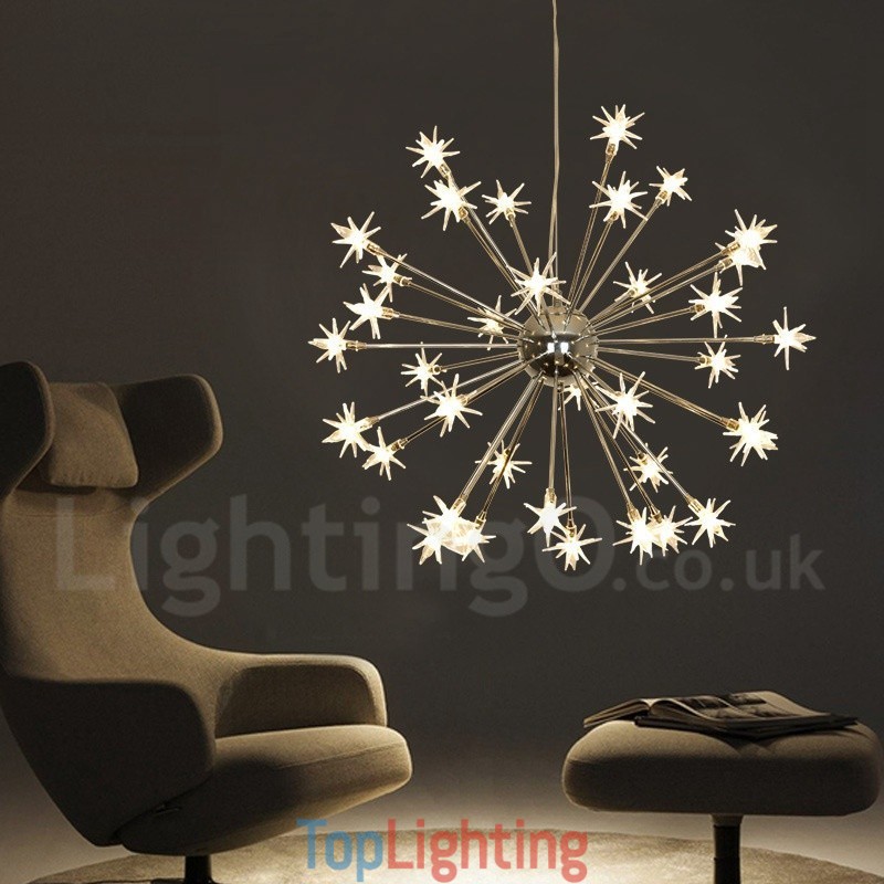 32 Light Modern Contemporary Steel Pendant Light with Glass Shade