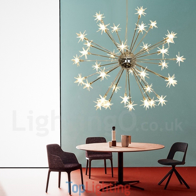32 Light Modern Contemporary Steel Pendant Light with Glass Shade