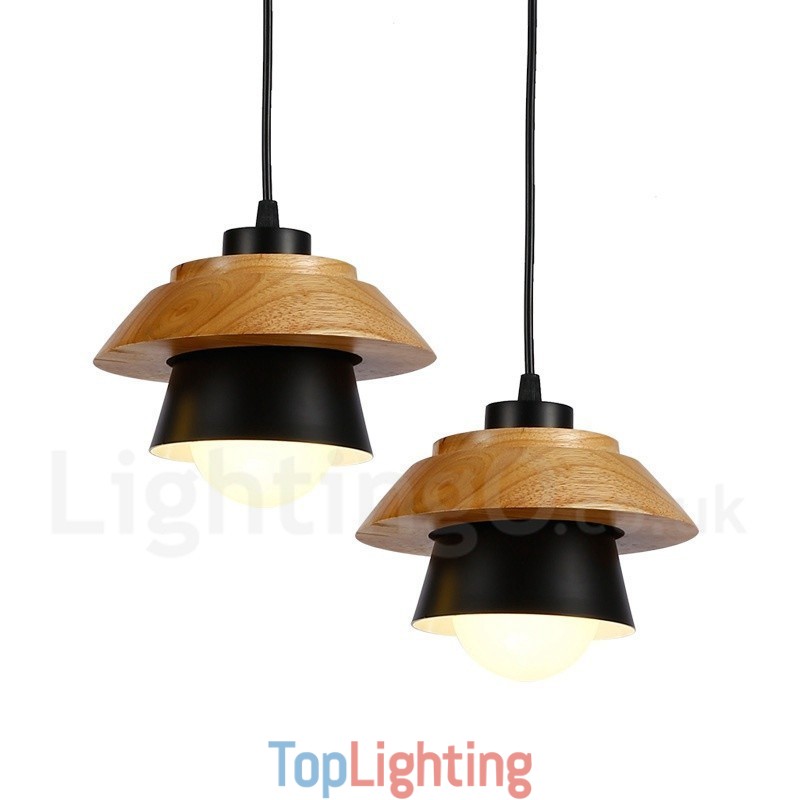 1 Light Modern Contemporary Wood Pendant Light with Aluminum alloy Shade