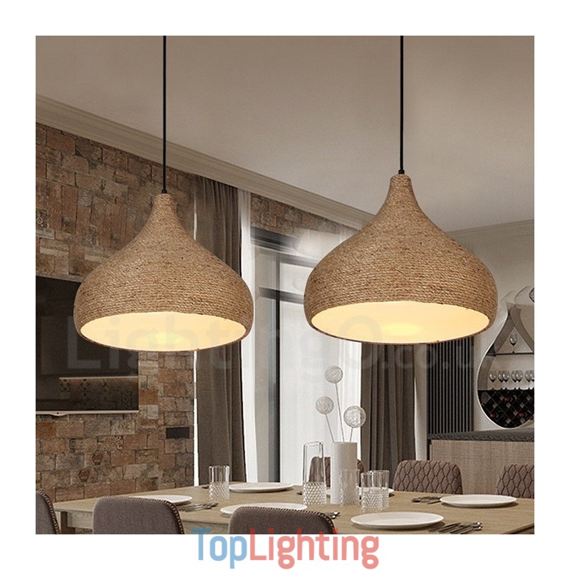 1 Light Retro Rustic Hemp Rope Pendant Light with Hemp Rope Shade