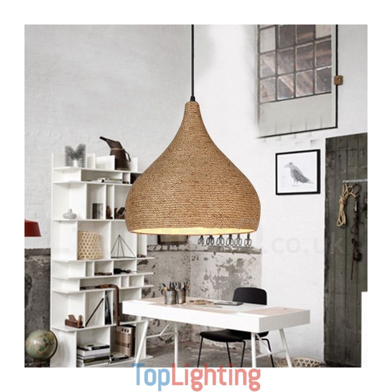 1 Light Retro Rustic Hemp Rope Pendant Light with Hemp Rope Shade