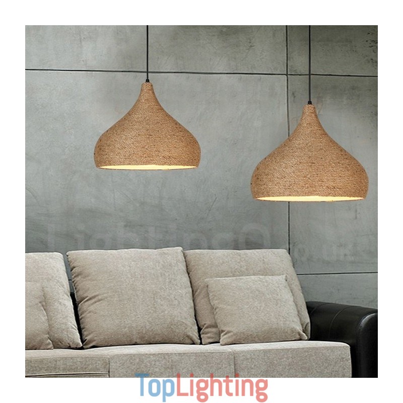 1 Light Retro Rustic Hemp Rope Pendant Light with Hemp Rope Shade