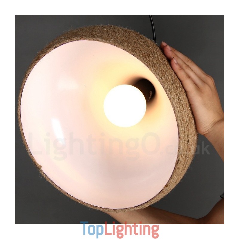 1 Light Retro Rustic Hemp Rope Pendant Light with Hemp Rope Shade