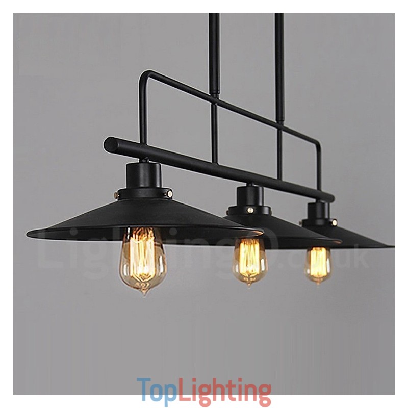 3 Light Retro Rustic Steel Pendant Light with Steel Shade